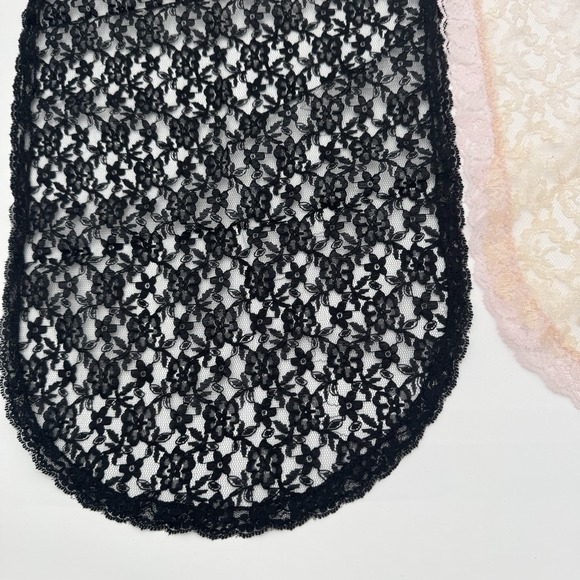Vintage Lace Table Runners Black & Cream Pink Set Cottagecore Veil Bridal - Picture 4 of 12